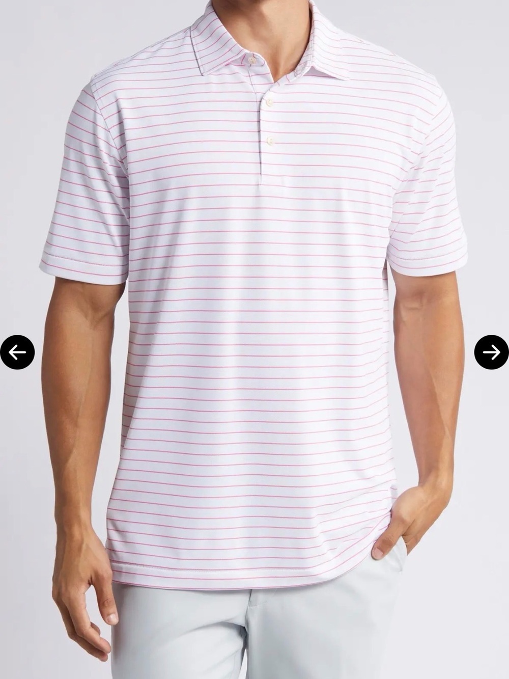 Peter Millar Mens XL Pima Cotton Polo Shirt White Pink Stripe Short Sleeve Golf